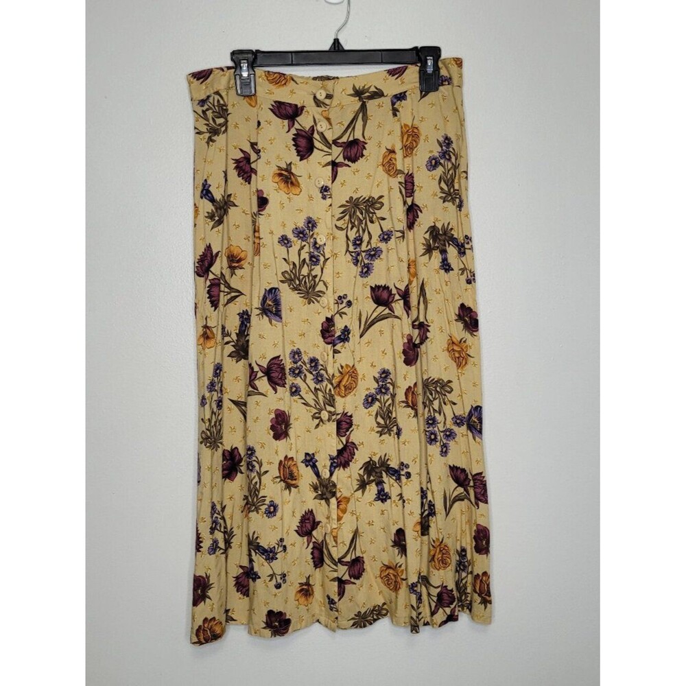Vintage Sag Harbor tan floral button front rustic farmhouse skirt size Large